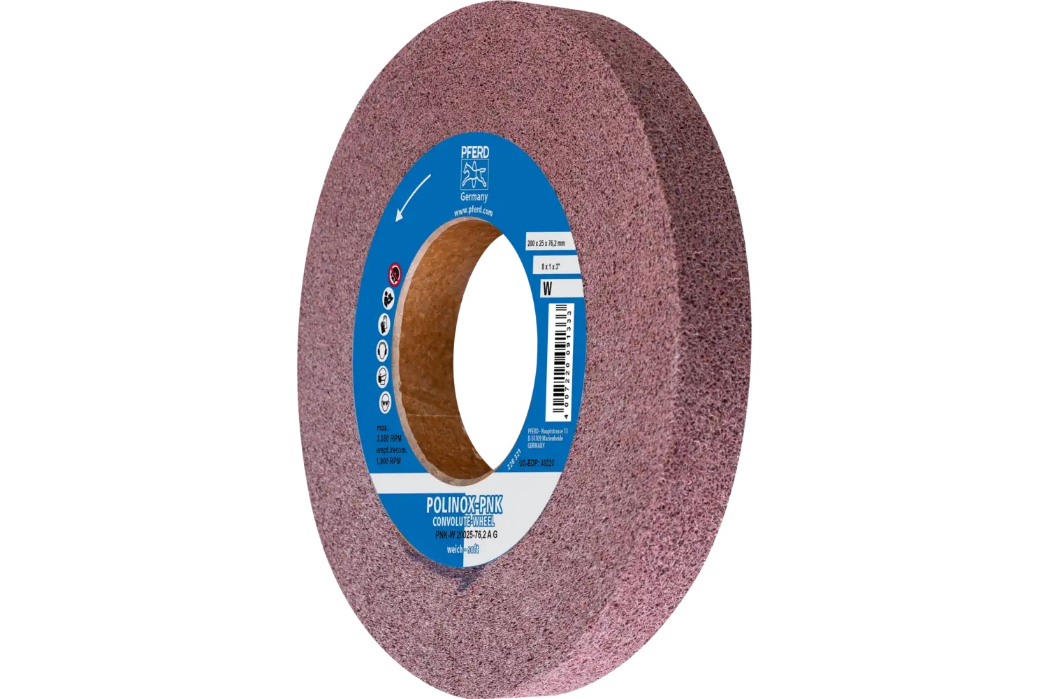 Picture of Pferd Polinox® Convolute Wheel, 8" X 1 X 3, Coarse, Soft, 5Am, Aluminum Oxide
